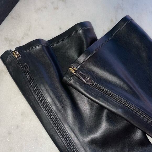 Burberry Black Faux Leather Thigh High Sock Boot with Wooden Circular Block Heel - Picture 9 of 14